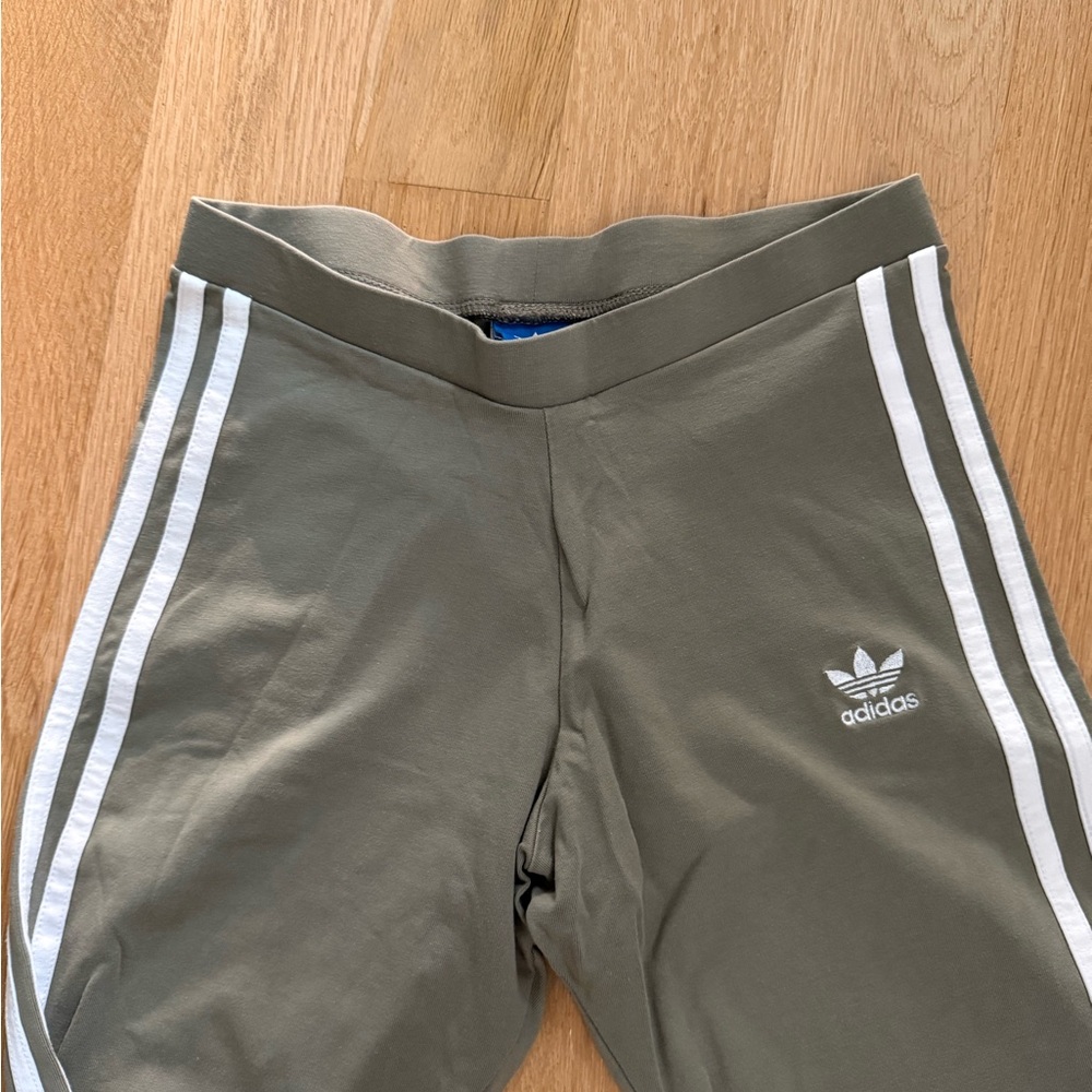Adidas Olive Green 3 Stripe Leggings XS